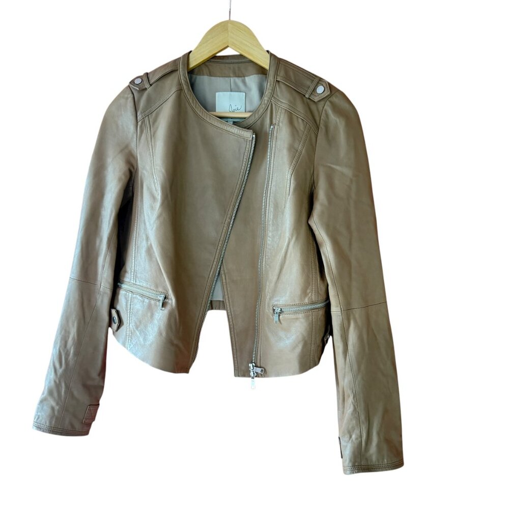Joie lamb skin leather biker jacket - small - camel